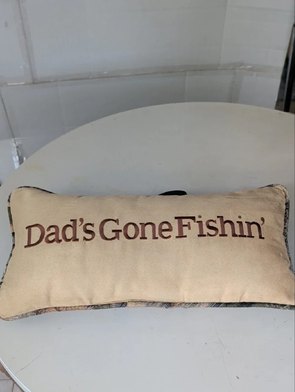 Scenic Fisherman Tapestry Accent Pillow Blue Green Dad Fishing Deer River Nature